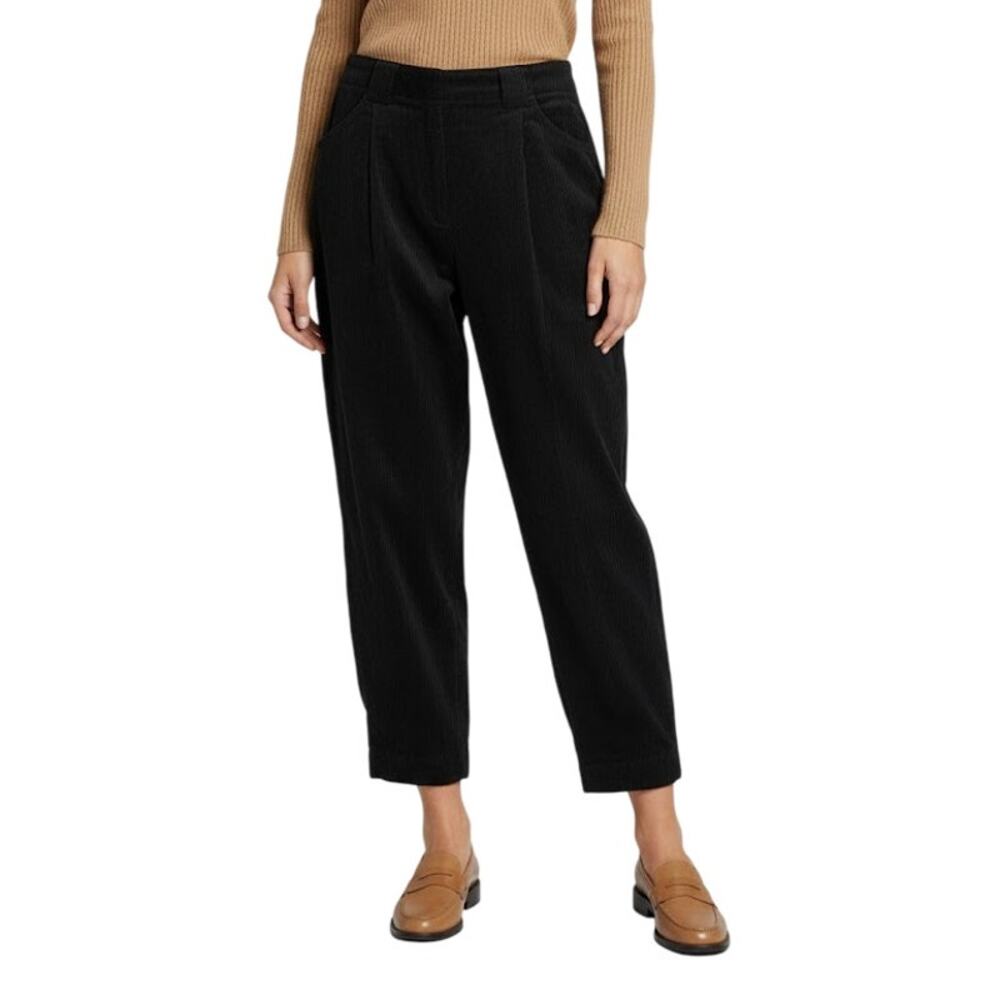 Topshop Corduroy Balloon Pants Black Cotton Pleated Front Women 8 NWT